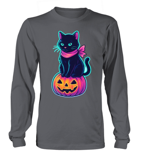 Neon Black Cat Pink Ribbon Halloween Long sleeved Unisex