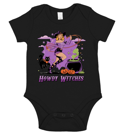 Howdy Witches Purple Witch Short Sleeve Baby One-Piece