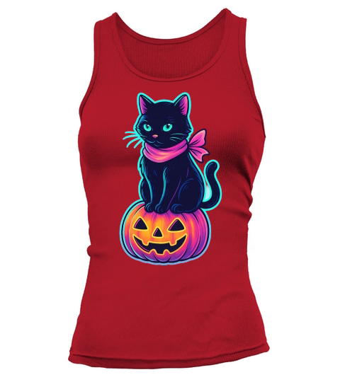 Neon Black Cat Pink Ribbon Halloween Tank top Woman