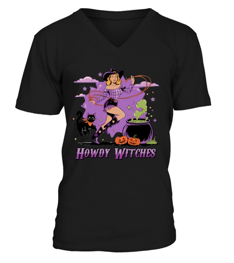 Howdy Witches Purple Witch V-Neck T-shirt