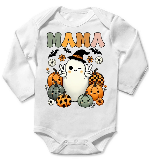 Retro Halloween Mama Sublimation Long Sleeve Baby One-Piece