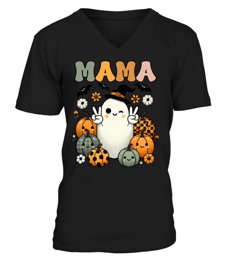 Retro Halloween Mama Sublimation V-Neck T-shirt