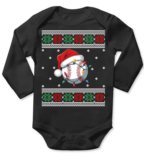 Ugly Christmas Holiday Baseball Long Sleeve Baby One-Piece