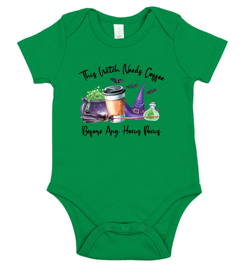 This Witch Needs Coffee Before Any Hocus Halloween Short Sleeve Baby One-Piece