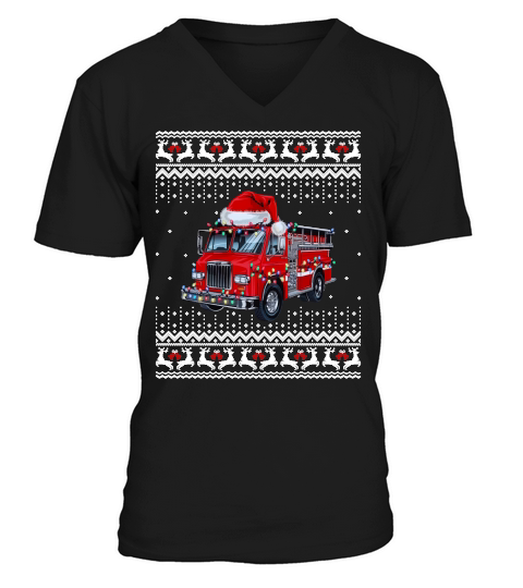 Firefighter Christmas Ugly V-Neck T-shirt