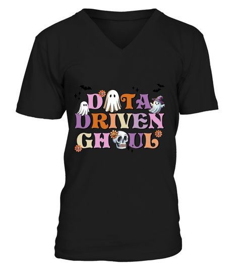 Data Driven Ghoul Retro Halloween V-Neck T-shirt