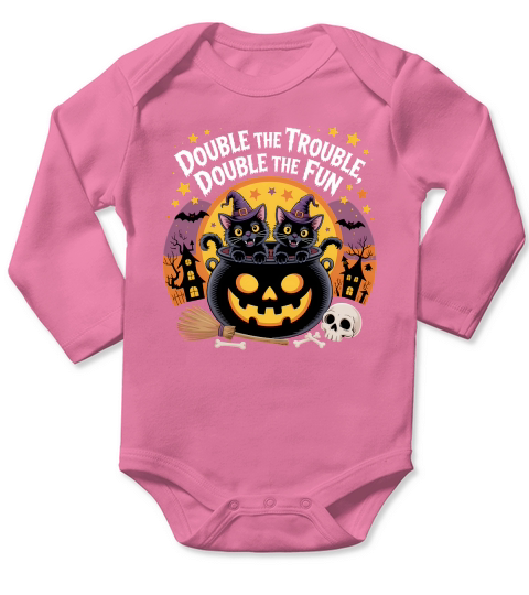 Double the Trouble Halloween Cats Long Sleeve Baby One-Piece