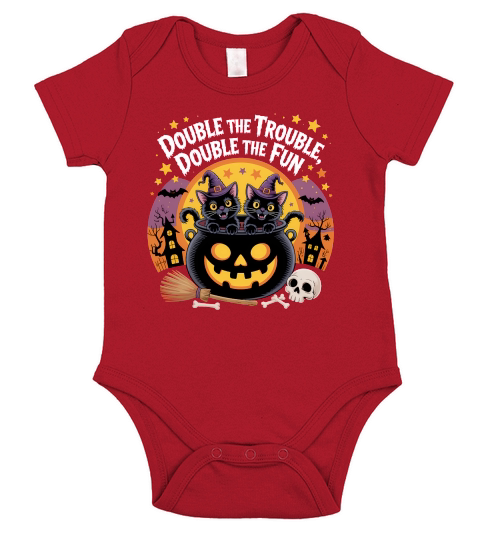 Double the Trouble Halloween Cats Short Sleeve Baby One-Piece