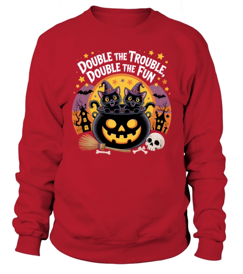 Double the Trouble Halloween Cats Sweatshirt Unisex