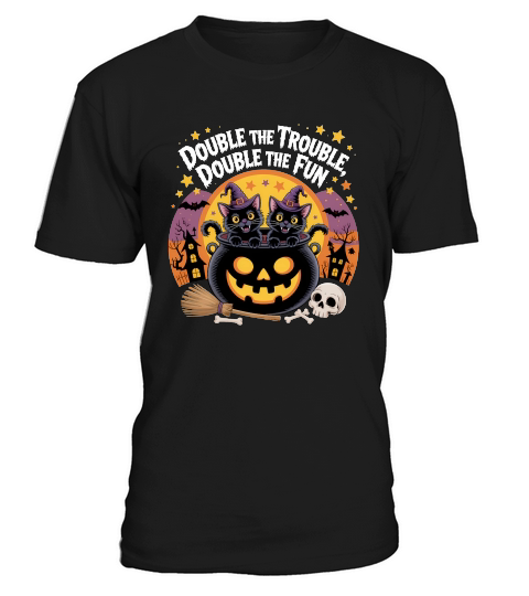 Double the Trouble Halloween Cats T-Shirt Unisex