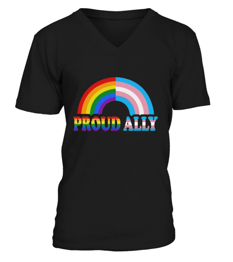 Proud ally flag Rainbow LGBT Transgender pride month V-Neck T-shirt