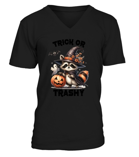 Trick Or Trash Stay Trashy Racoon V-Neck T-shirt