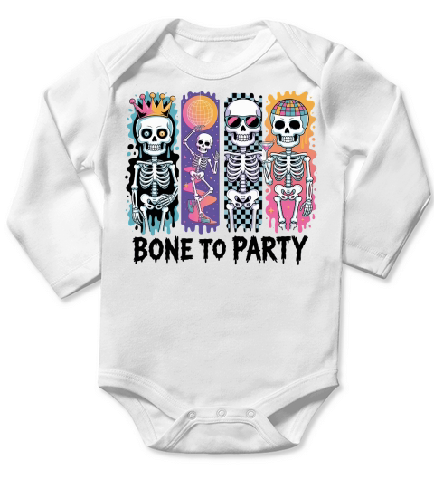 BONE TO PARTY HALLOWEEN Long Sleeve Baby One-Piece