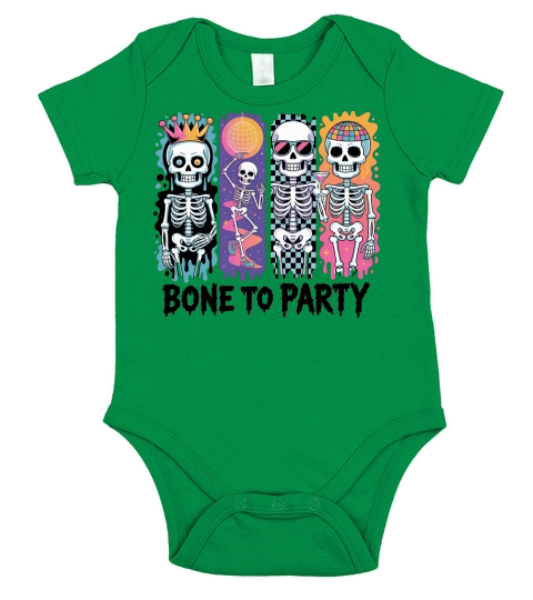 BONE TO PARTY HALLOWEEN Short Sleeve Baby One-Piece