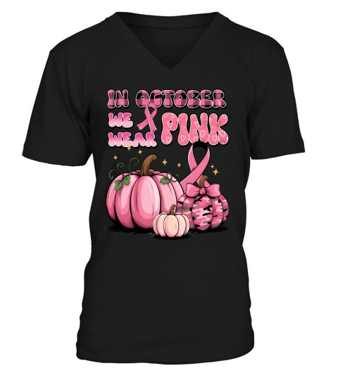 Pink October Pumpkin Breast V-Neck T-shirt