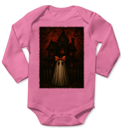 Vintage Haunted House Ghost Halloween Long Sleeve Baby One-Piece