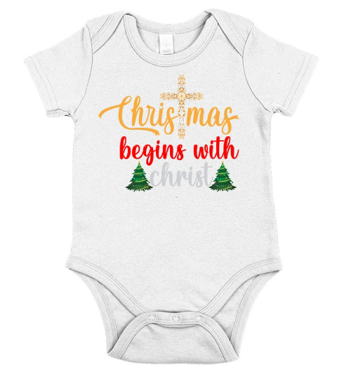 CHRISTMAS BEGINS WITH CHRIST Short Sleeve Baby One-Piece