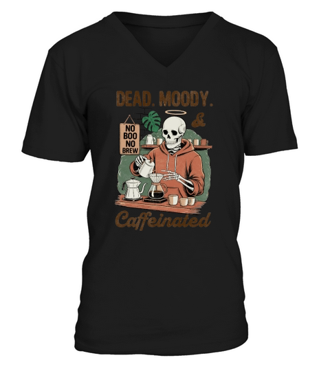 Dead Moody and Caffinited Vintage Halloween V-Neck T-shirt