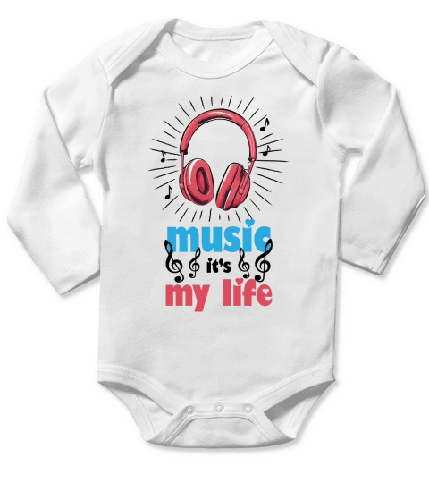 Music It’s My Life Retro Sublimation Long Sleeve Baby One-Piece