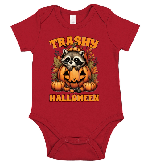 Trashy Halloween Funny Fall Raccoon Short Sleeve Baby One-Piece
