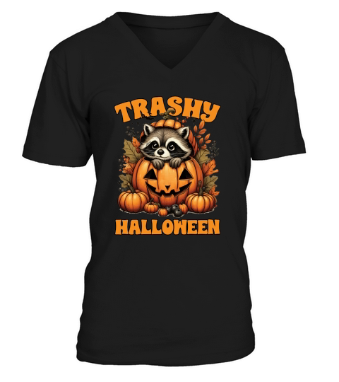 Trashy Halloween Funny Fall Raccoon V-Neck T-shirt