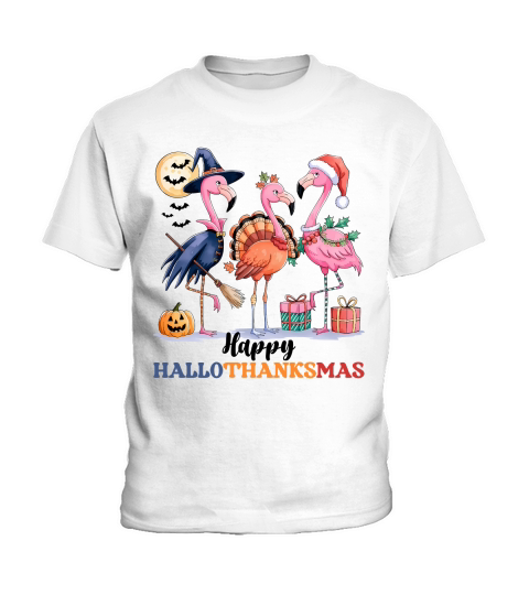 Happy Hallothanksmas Flamingo Kids T-Shirt