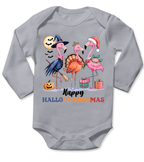 Happy Hallothanksmas Flamingo Long Sleeve Baby One-Piece
