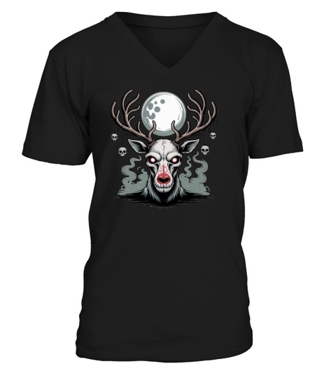 Haunted Reindeer Christmas Holiday V-Neck T-shirt