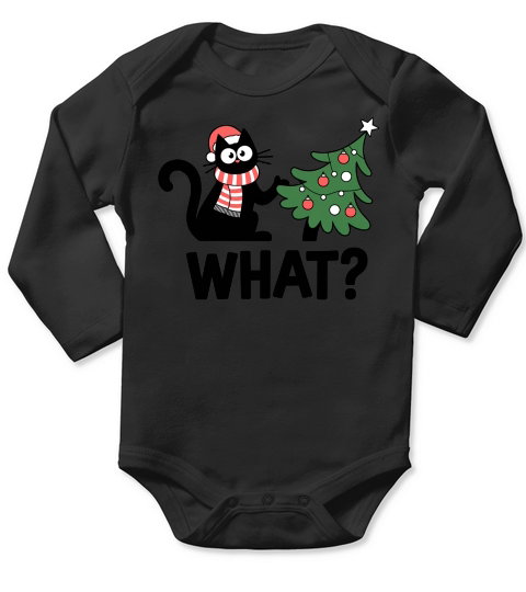 Funny Black Cat Christmas Tree Long Sleeve Baby One-Piece