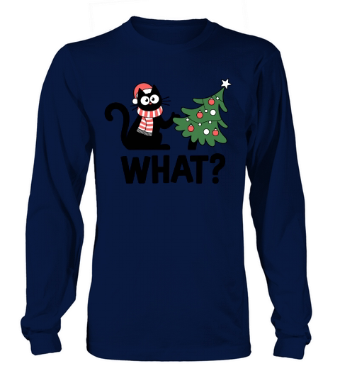 Funny Black Cat Christmas Tree Long sleeved Unisex