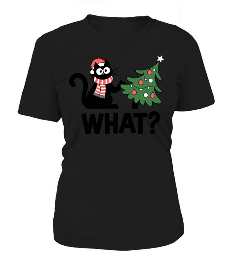 Funny Black Cat Christmas Tree Women's T-Shirt