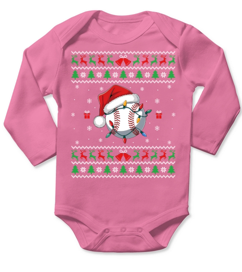 Ugly Christmas Holiday Baseball Long Sleeve Baby One-Piece