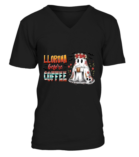 Llorona Coffee Ghost Halloween V-Neck T-shirt