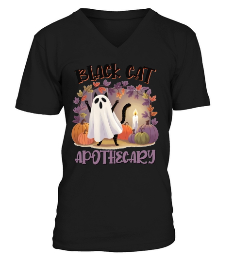 Sublimation Black Cat Apothecary V-Neck T-shirt