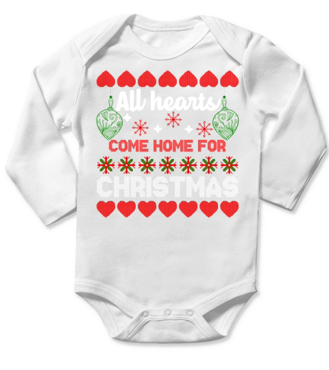 ALL HEARTS COME HOME FOR CHRISTMAS   Christmas Day Design Long Sleeve Baby One-Piece