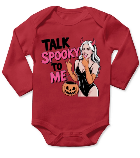 Talk Spooky to Me Girl, Girl Halloween Long Sleeve Baby One-Piece