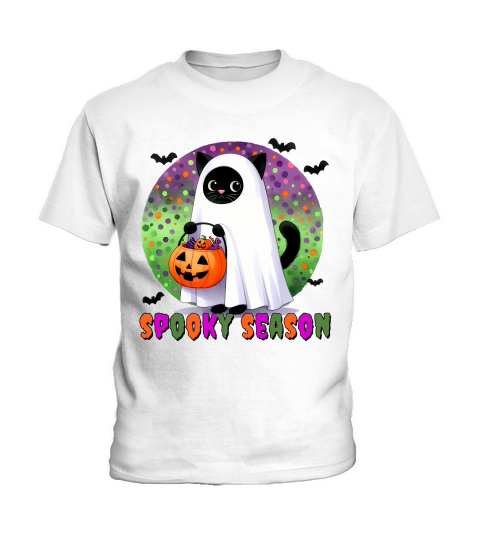 Spooky Season Ghost Cat Kids T-Shirt