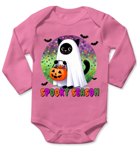 Spooky Season Ghost Cat Long Sleeve Baby One-Piece