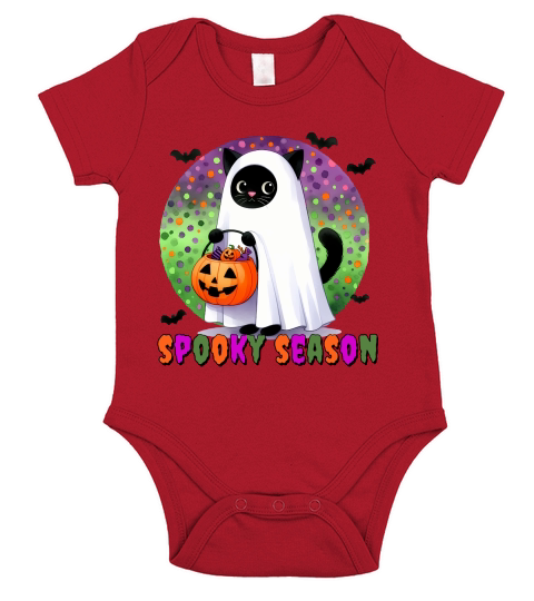 Spooky Season Ghost Cat Short Sleeve Baby One-Piece