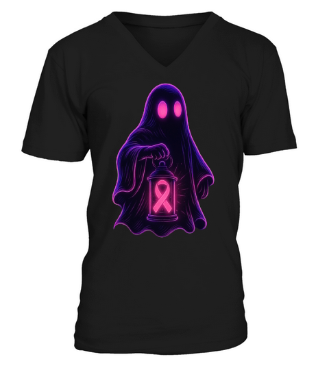 Neon Ghost Pink Ribbon Cyber V-Neck T-shirt