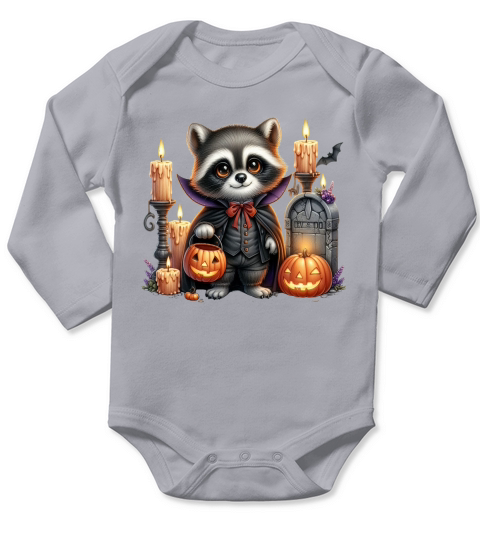 Watercolor Raccoon Halloween Design Long Sleeve Baby One-Piece