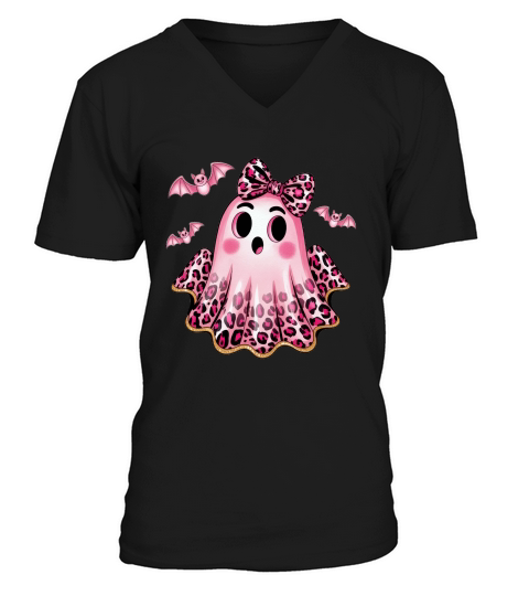 Coquette Glitter Ghost Halloween V-Neck T-shirt