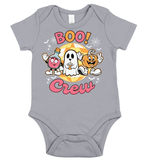 Boo Crew Halloween Spooky Retro Short Sleeve Baby One-Piece