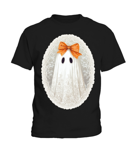 Vintage Lace Ghost Bow Halloween Kids T-Shirt