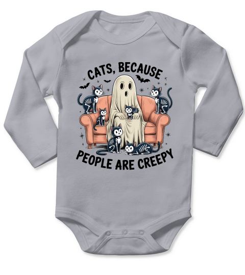 Creepy Cats People Are Creepy, Retro Halloween Long Sleeve Baby One-Piece