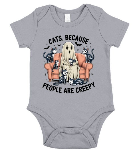 Creepy Cats People Are Creepy, Retro Halloween Short Sleeve Baby One-Piece