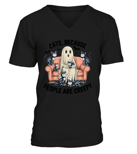 Creepy Cats People Are Creepy, Retro Halloween V-Neck T-shirt