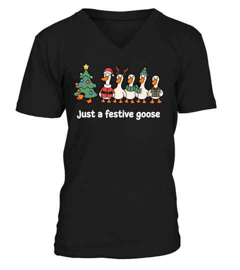 Festive Goose Christmas Sublimation V-Neck T-shirt