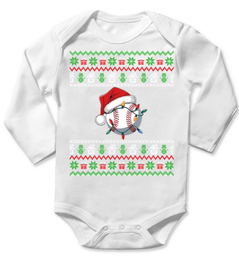 Ugly Christmas Holiday Baseball Long Sleeve Baby One-Piece