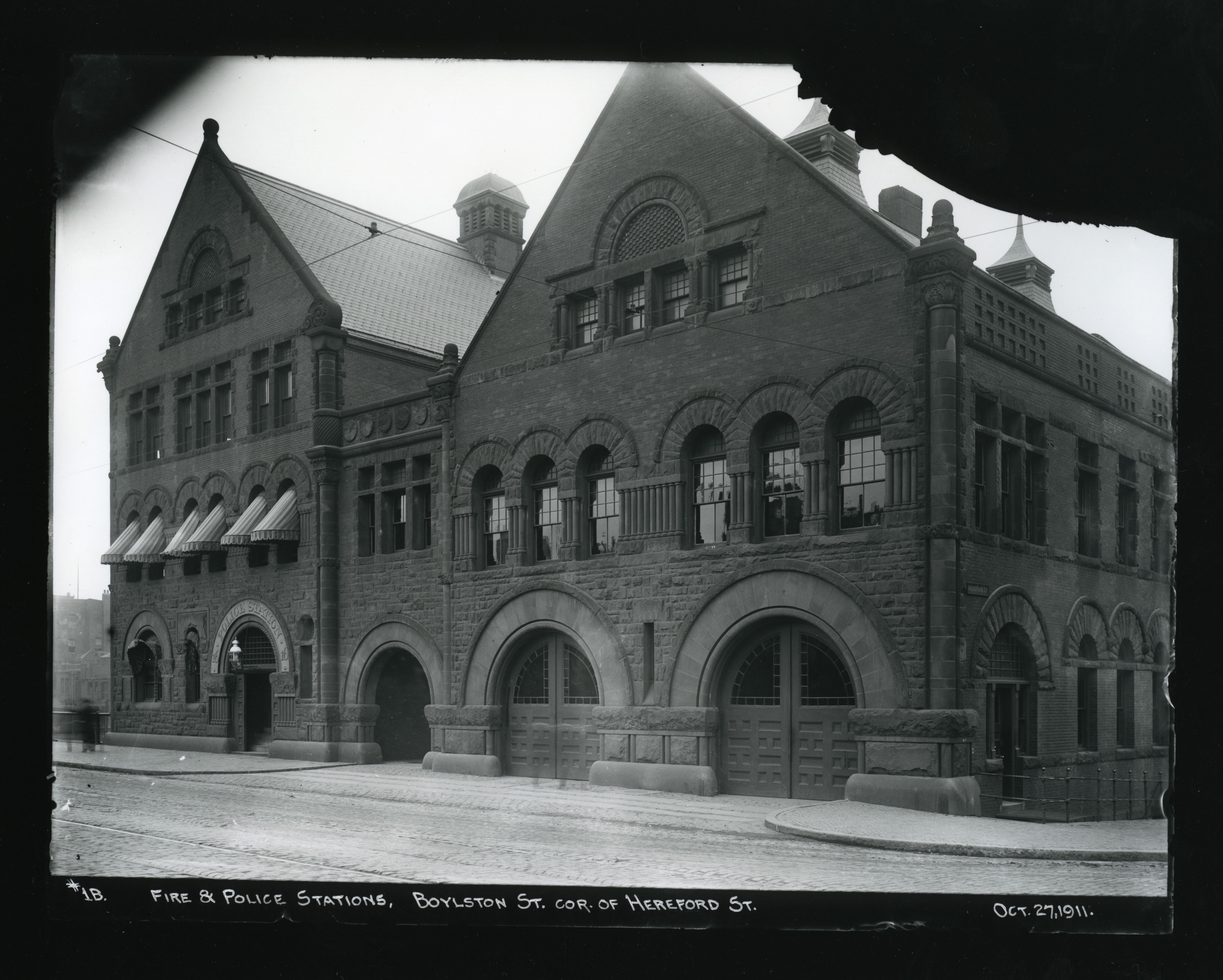 Image of Fire and Police Stations on the corner of Boylston Street and Hereford Street